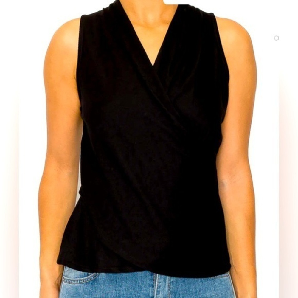 W5 Pointelle Wrap Sleeveless Top - S black pontelle , polyester rayon